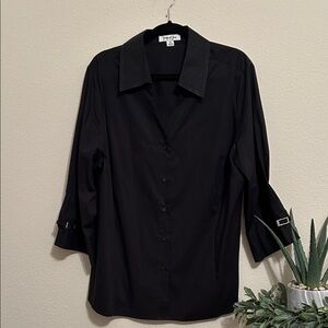 Jennifer and Grace. Chic Black Button-Down Shirt.